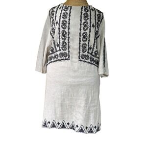 Zara Embroidered Mini Dress Bohemian Style Cream‎ Embroidered  Pattern